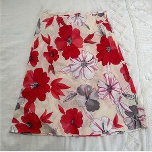 LOFT Red and Gray Floral A-Line Skirt